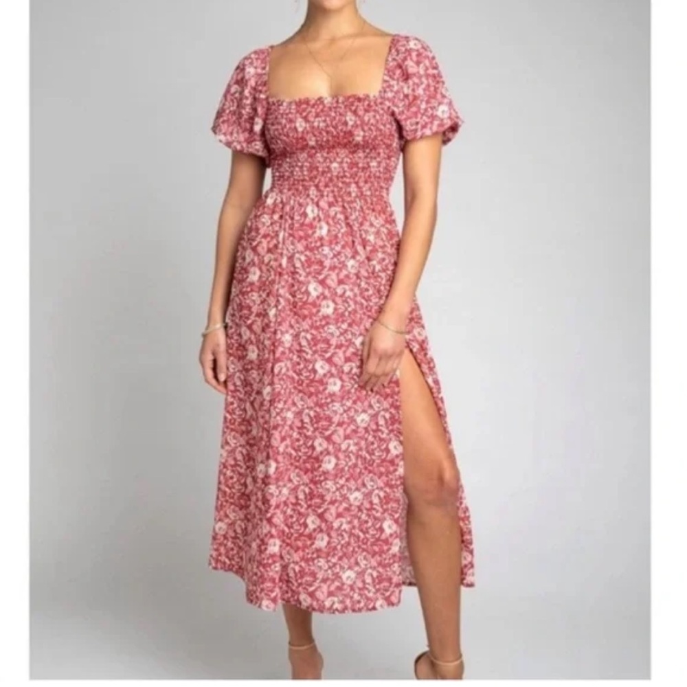 Shop RESA Kaia Midi Dress in Red/White Floral